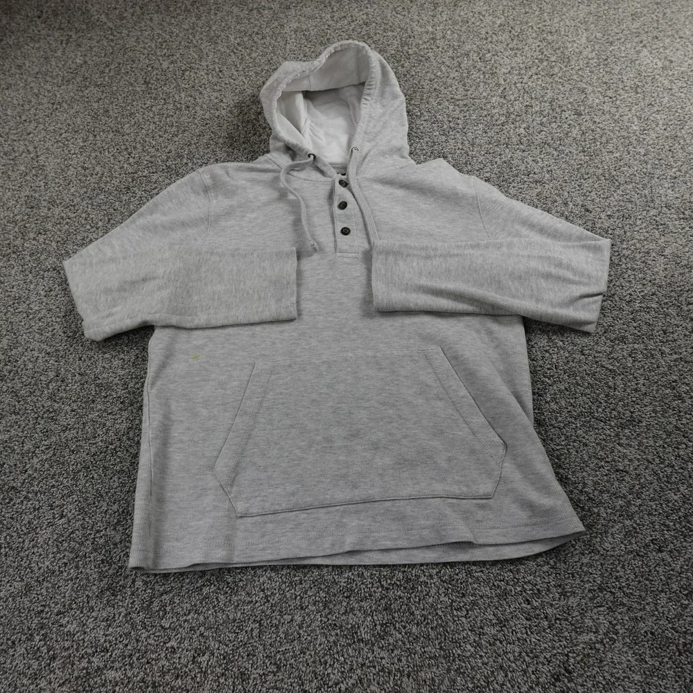 Banana Republic Hoodie Mens M‎ Gray Heather Henley Pullover Sweatshirt Preppy